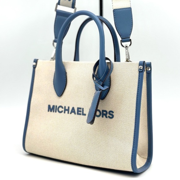 Michael Kors Mirella Small Pebbled Leather Crossbody Bag Denim Blue - Picture 2 of 13